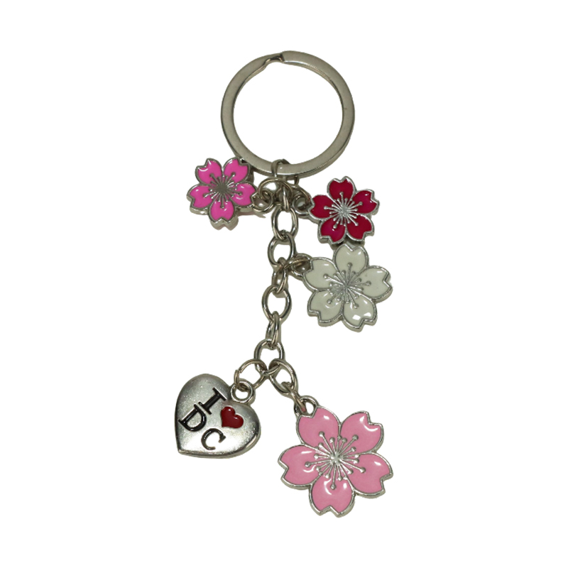 Elegant Pink Sakura Metal Keychain - Charming Accessory for All